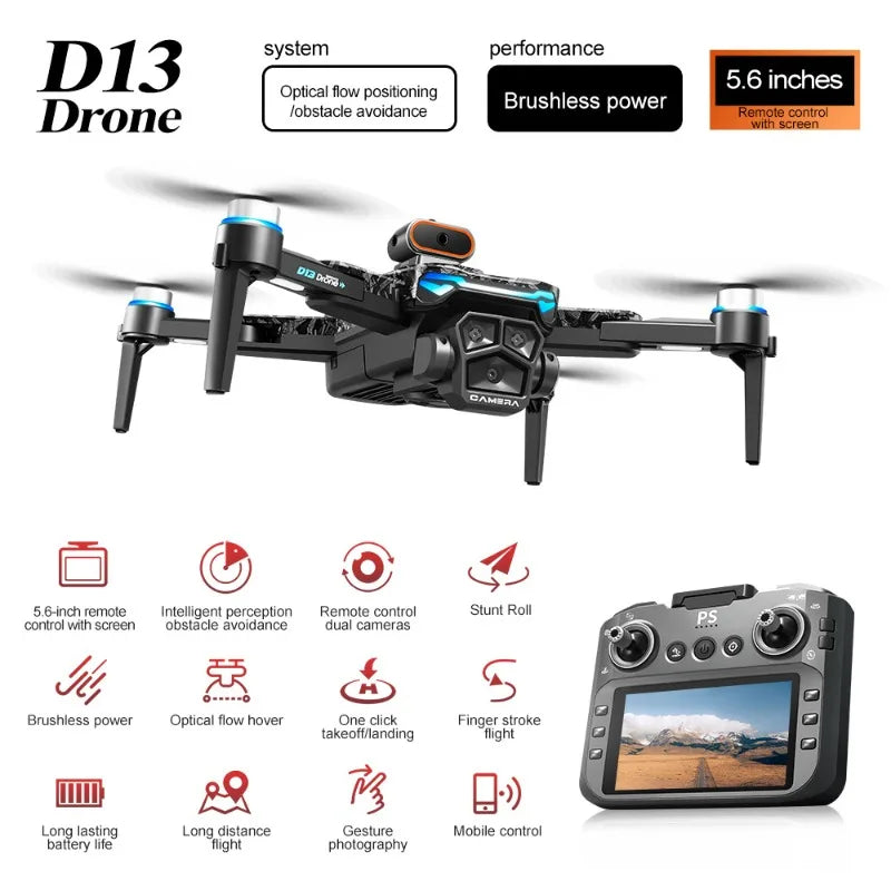 New D13 Drone 4K with Screen Remote Control Professional Brushless Motor Laser Obstacle Avoidance Foldable Quadcopter RC Toy