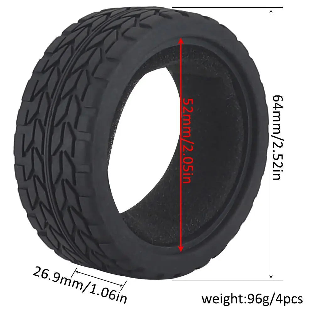 1:10 On-road Car Tires 63-68mm High Grip Rubber Tyre Hot Melt Tire Hsp 94123 Hpi Himoto Fw06 Tt01 Abrasion Resistant Racing Car
