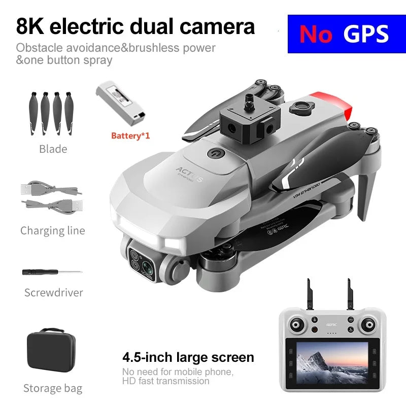 Professional Aerial GPS Return Large Screen FPV RC Drone 8K Auto Spray Optical Flow Obstacle Avoidance Remote Control Quadcopter