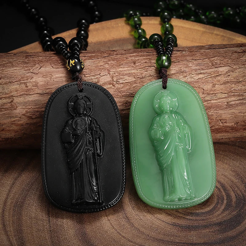 Classic Jade Catholic Saint Benito Statue Pendant Necklace Men Women Saint Benedict Prayer Exorcism Jewelry Accessories