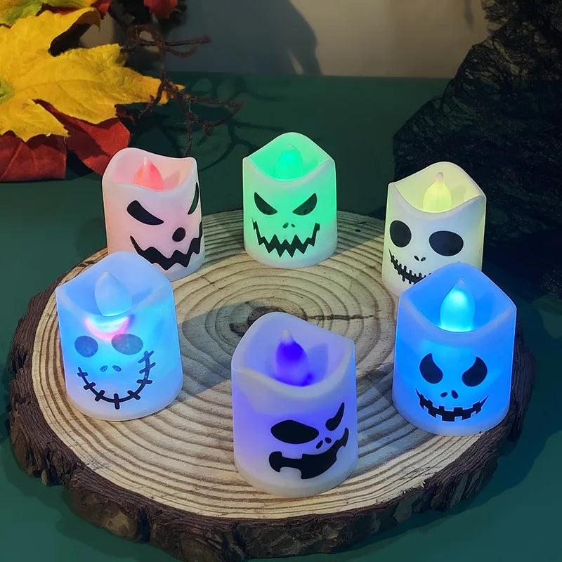 6pcs Halloween Led Ghost Pumpkin Candle Light Glowing Lamp Halloween