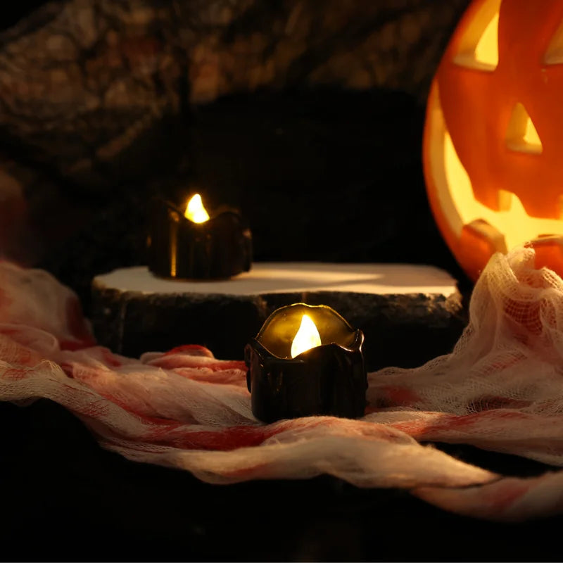 Black LED Candle Lamp Battery Operated Tea Light Flameless Fake Electronic Candle Halloween Party Decor Flashing Candle Lamp