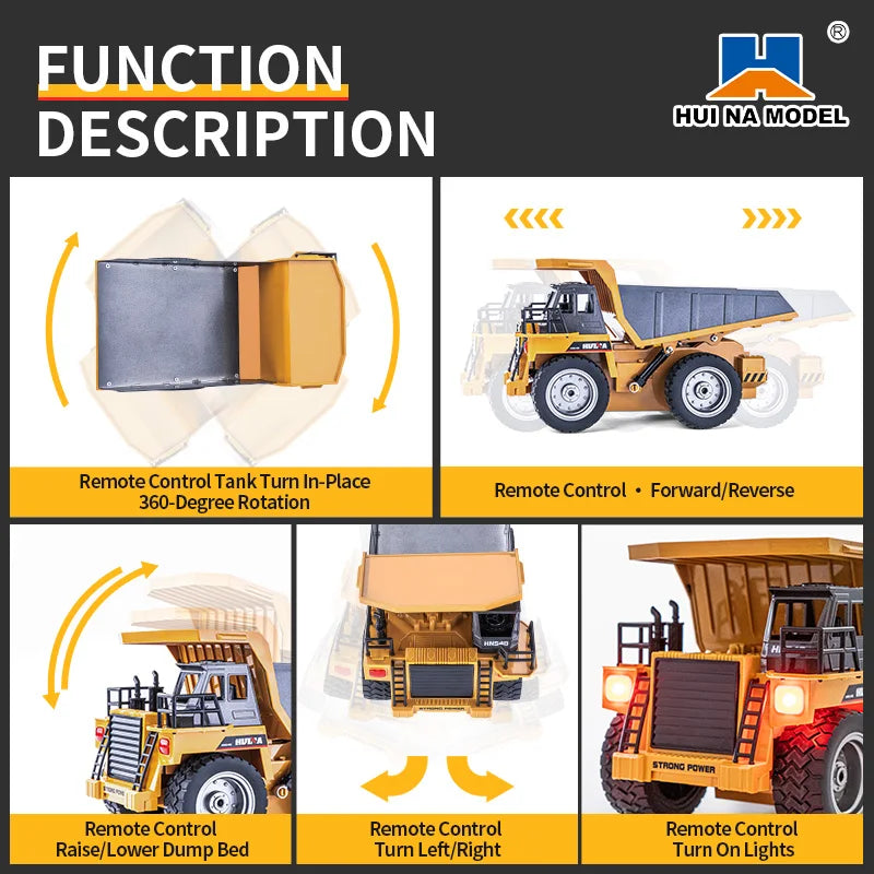 HUI NA Engineering Vehicle 533D Simulation Alloy Dump Truck Earth-moving Dump Truck Model Toy Truck Heavy duty tractor RC Cars