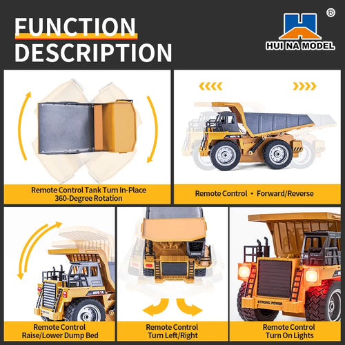 Load image into Gallery viewer, HUI NA Engineering Vehicle 533D Simulation Alloy Dump Truck Earth-moving Dump Truck Model Toy Truck Heavy duty tractor RC Cars
