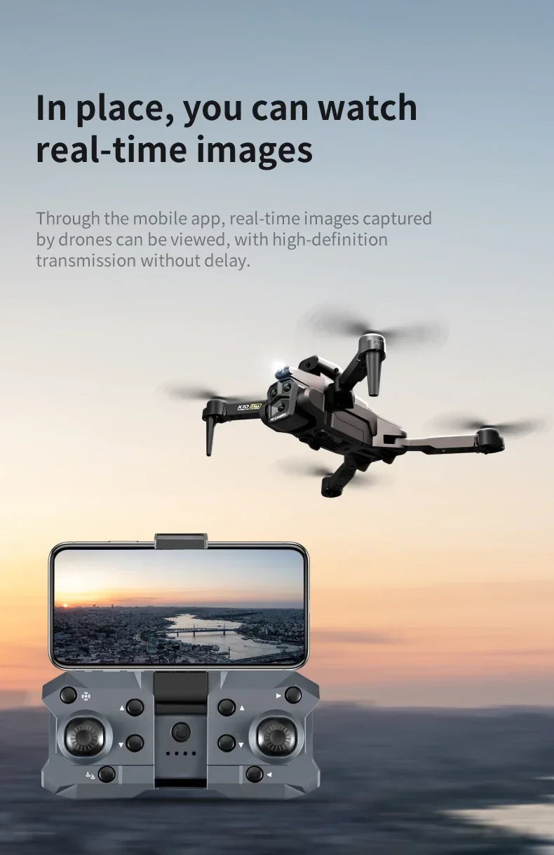 New K10Max Mini Drone 4K Professinal Three Camera Wide Angle Optical Flow Localization Four-way Obstacle Avoidance RC Quadcopter