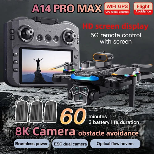 Load image into Gallery viewer, New upgraded A14 Pro Max GPS Brushless 8K three Camera Optical Flow Obstacle Avoidance Foldable Quadcopter RC Distance Drone Toy
