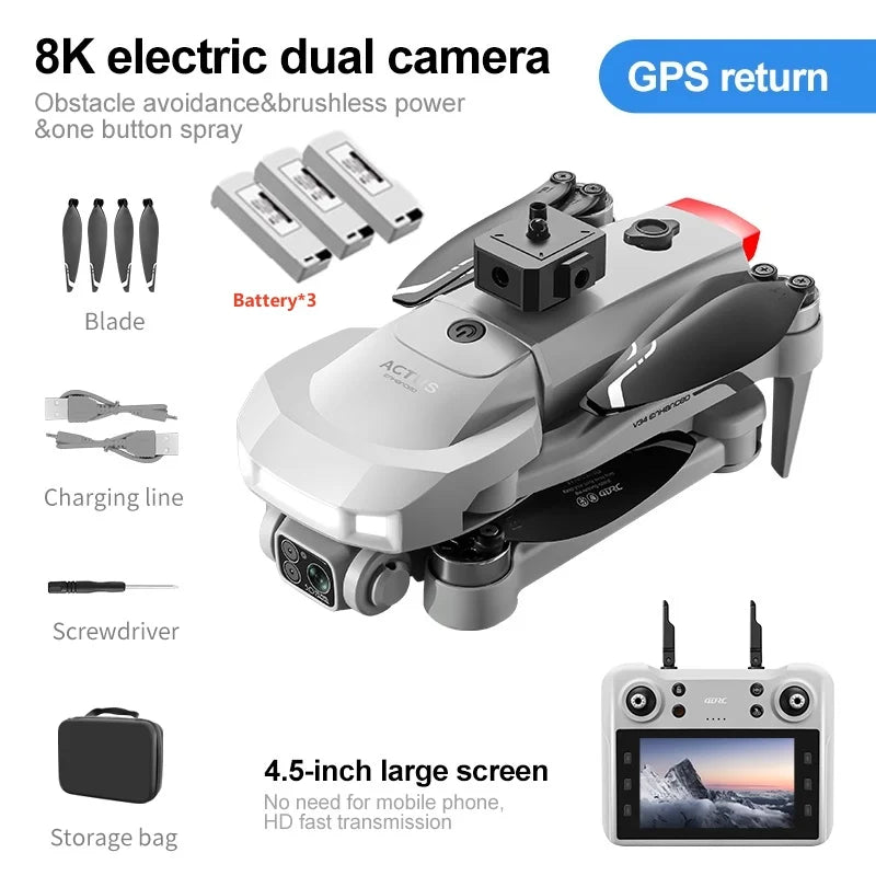 Professional Aerial GPS Return Large Screen FPV RC Drone 8K Auto Spray Optical Flow Obstacle Avoidance Remote Control Quadcopter