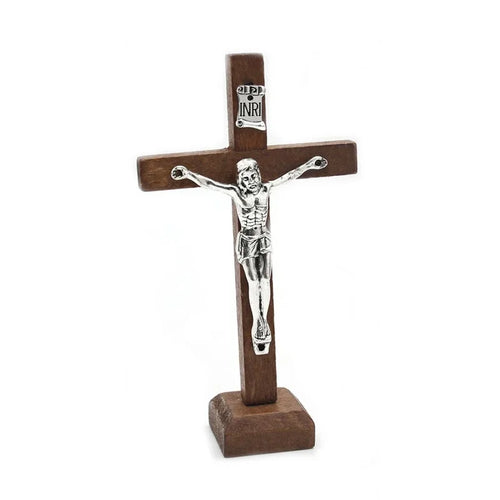 Load image into Gallery viewer, 1Pc Wooden Catholic Jesus Cross with Stand Vintage Religious Christian Standing Crucifix Church Home Shelf Tabletop Ornaments

