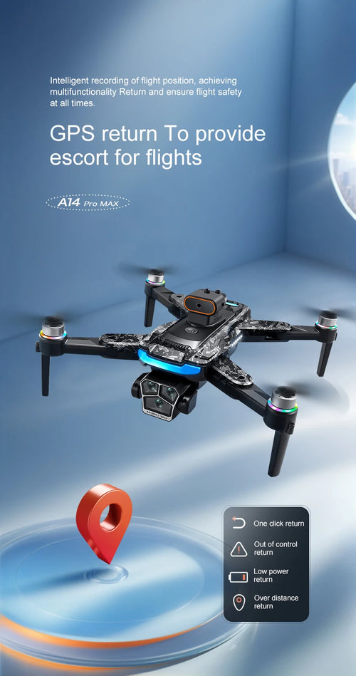 Load image into Gallery viewer, New upgraded A14 Pro Max GPS Brushless 8K three Camera Optical Flow Obstacle Avoidance Foldable Quadcopter RC Distance Drone Toy
