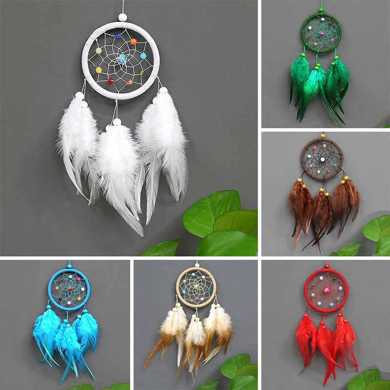 Fashion Creative Dream Catcher With Green White Red Coffee Feathers Home Wedding Office Decorations Craft Birthday Festival Gift