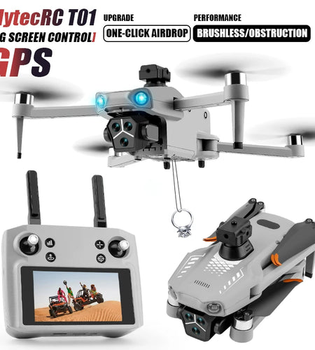 T01 Mini Drone with 4K HD Camera 4.5' Touch Screen GPS Obstacle Avoidance Brushless Motor - Folding Quadcopter for Photography