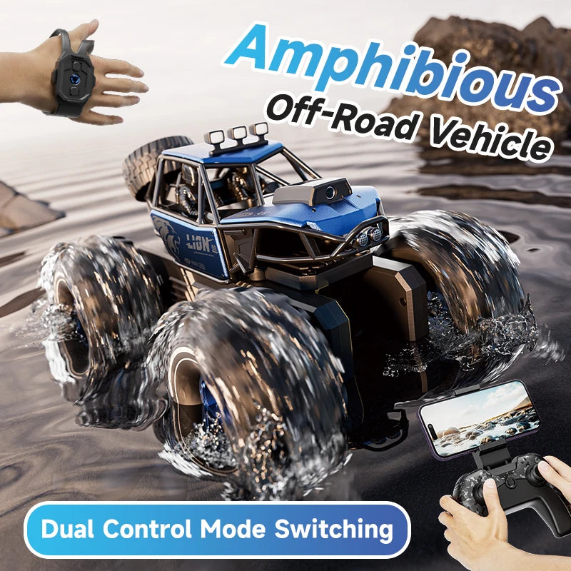Amphibious Rock rocker Crawler RC Car with Camera, 4WD, 50min Runtime, IPX7 Waterproof, Gesture & APP Control, Off-Road Drift