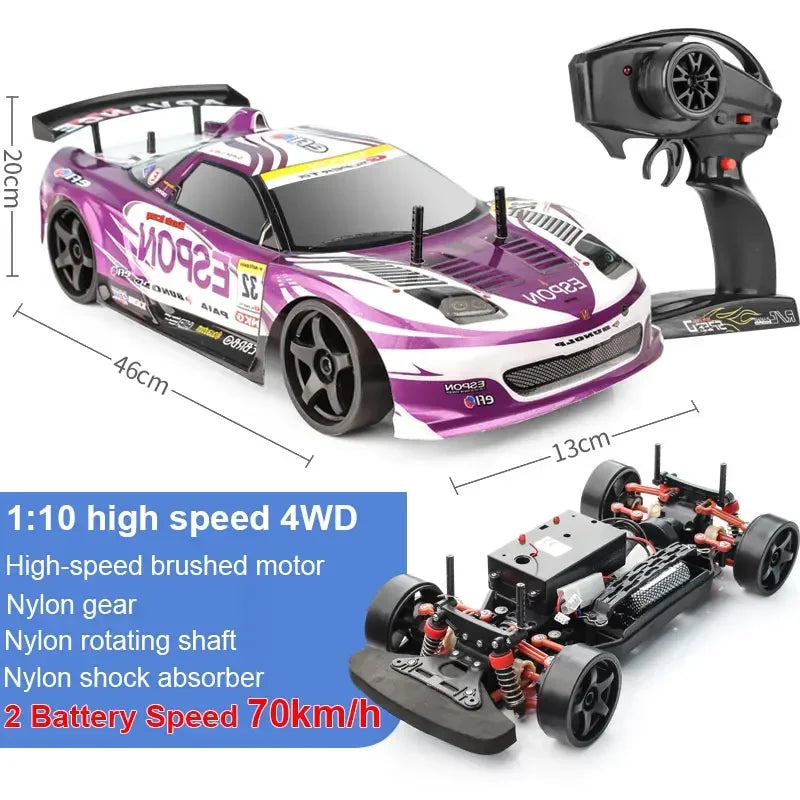 1:10 70km/h High-speed Drift Remote Control Car 2.4G 4WD Rc Off-road Vehicle Dual-speed Rc Car Children's Christmas Gift
