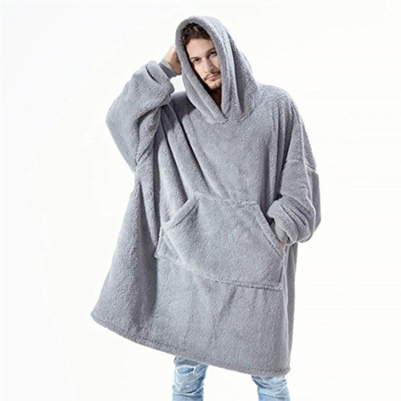 Winter Comfortable Loose Double-faced Fleece Hoodie Blanket Men/Women Oversized Thick Homewear Thick Fleece Giant Blanket Hoodie