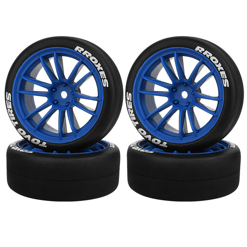 Load image into Gallery viewer, 4pcs 1/10 65mm Hard Drift Tire Tyre Wheel for Tamiya TT01 TT02 XV01 PTG-2 Kyosho HPI HSP RC Drift Car On Road Touring Racing Car
