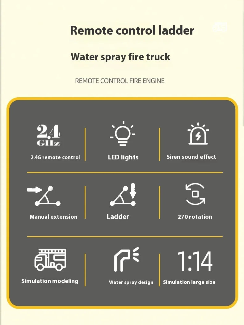 1:14 RC Engineering Car Huina 1561 22CH Large Scale Toy Fire Truck Full Scale Simulation Water Spraying Toys Adult Child Gifts