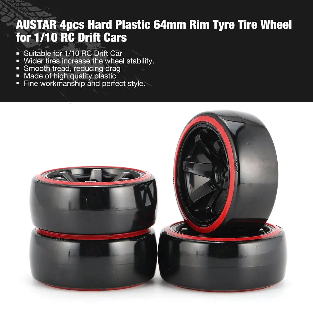 4PCS YSIDO Hard Plastic 63mm/2.48inch Rim Tyre Tire Wheel 12mm HEX for 1/10 RC Drift Cars