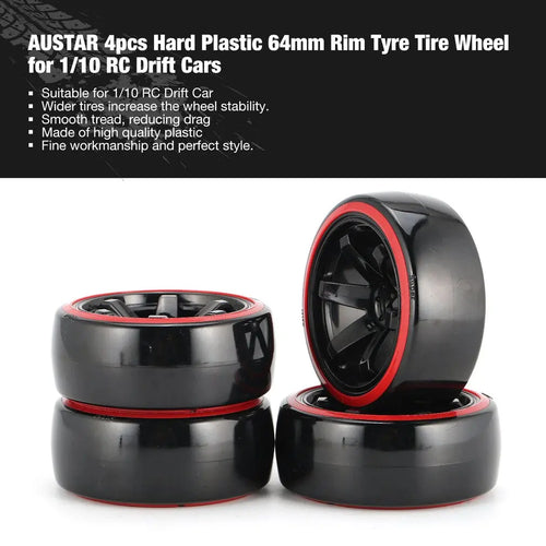 Load image into Gallery viewer, 4PCS YSIDO Hard Plastic 63mm/2.48inch Rim Tyre Tire Wheel 12mm HEX for 1/10 RC Drift Cars
