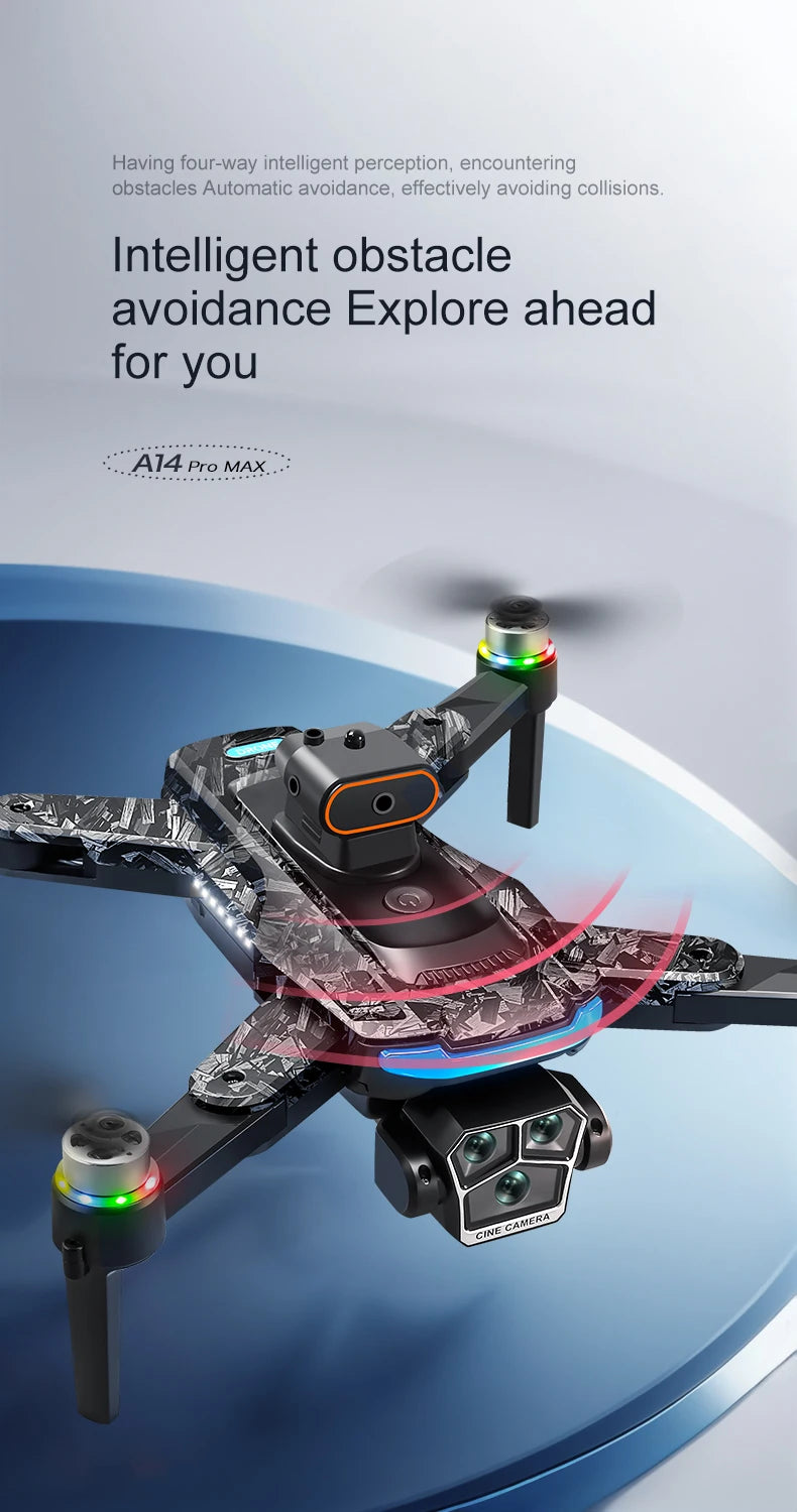 New upgraded A14 Pro Max GPS Brushless 8K three Camera Optical Flow Obstacle Avoidance Foldable Quadcopter RC Distance Drone Toy