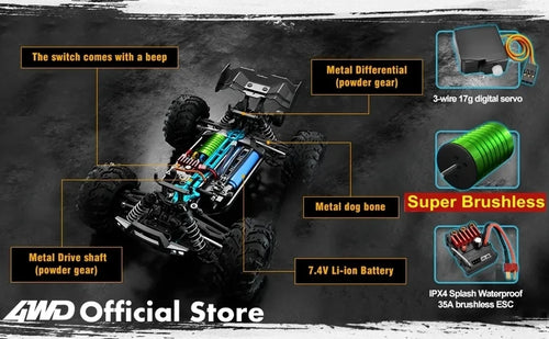 Load image into Gallery viewer, 1:16 80km/h Brushless RC Drift Car With LED Lights 4WD Electric High Speed Racing Remote Control Monster Truck for Kids Adults

