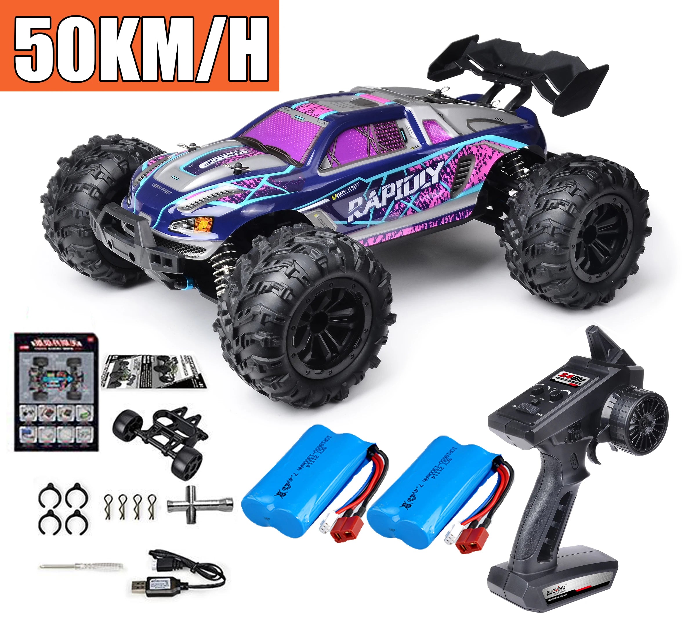 Rc Car Off Road 4x4 High Speed 75KM/H Remote Control Car With LED Headlight Brushless 4WD 1/16 Monster Truck Toys For Boys Gift
