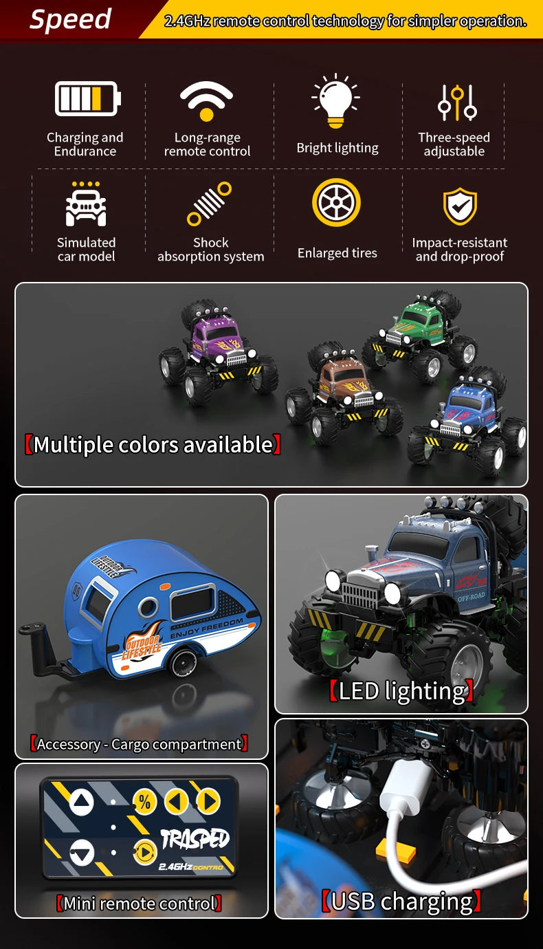 RC, New 1:64 Rc Car Mini 2.4Ghz City Road Handle High Speed Alloy All Terrain Remote Control Car Dual Control Children's Toys Gifts