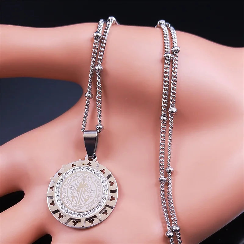 Catholic Saint Benedict Medal Pendant Necklace Stainless Steel San Benito Necklaces Religious Jewelry colar feminino N8085S02