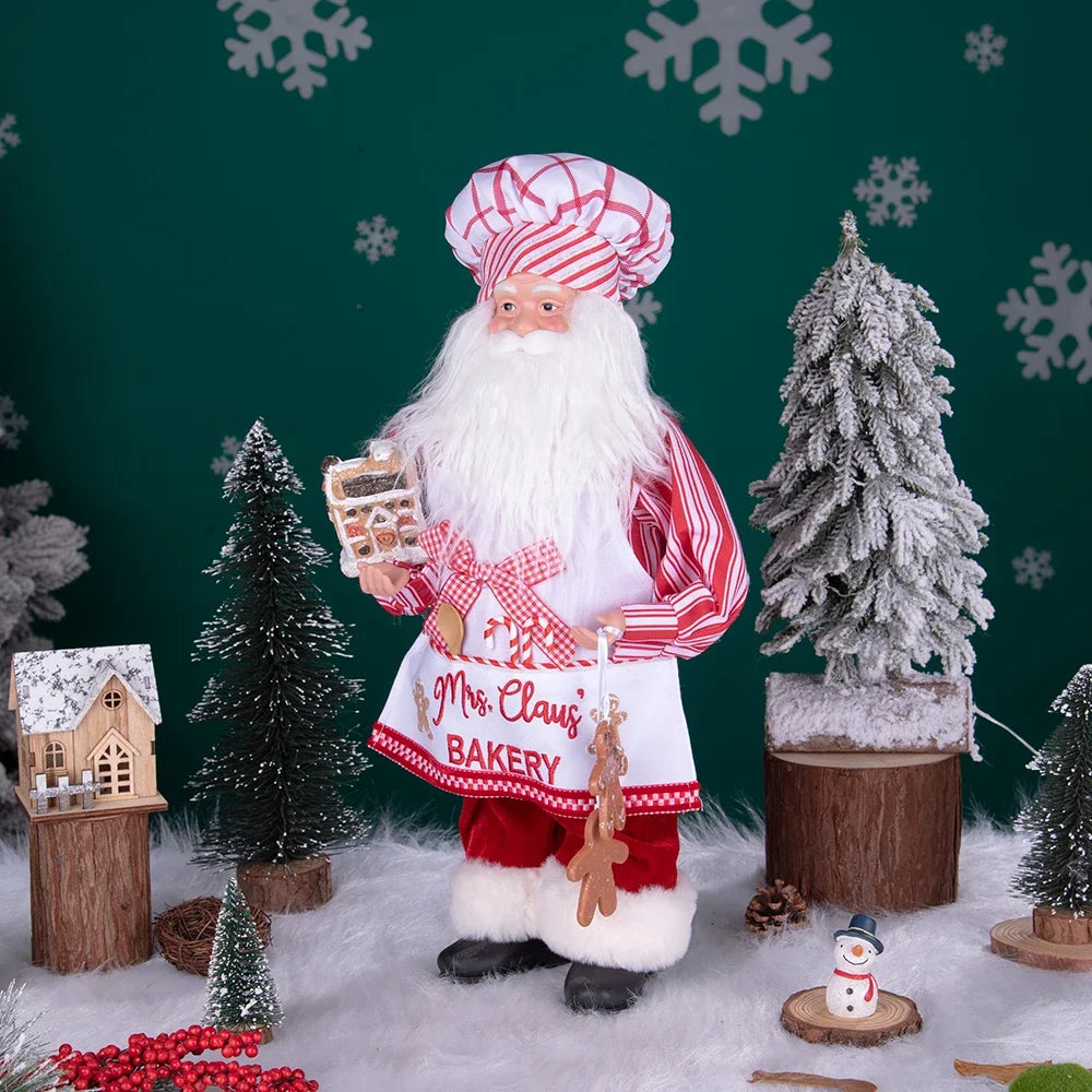 Large Size Christmas Tree Decoration Cooking Chef Santa Claus Statue Doll with Gingerbread House Christmas Tree Topper