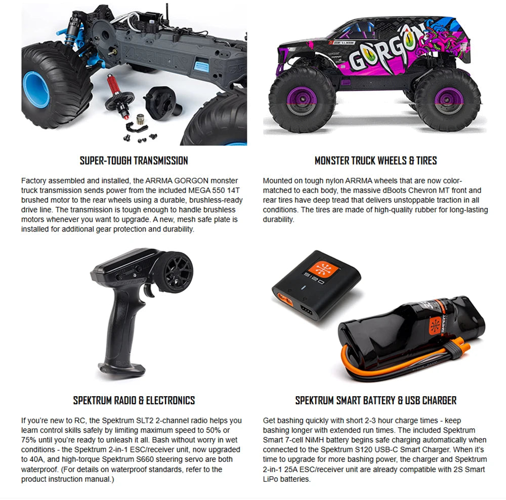 ARRMA 2025 GORGON 2WD Mega RTR 1/10 RC Electric Remote Control Model Car Monster Truck Adult Children's Toys Included Battery