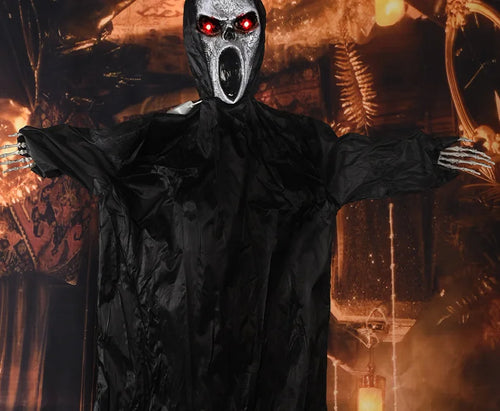 Load image into Gallery viewer, Halloween Decoration Screaming Scarecrow Ghost Voice-controlled Glowing and Sound-emitting Pendant Setting Up Props
