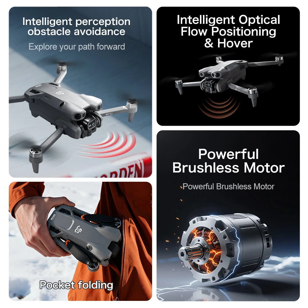 GT50 Drone 4.3-Inch Screen Remote Control 8K EIS 183g Lightweight Beginner Foldable GPS Quadcopter for Adults Travel