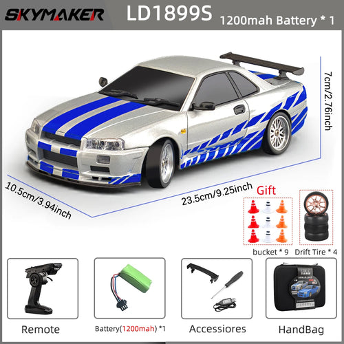 Load image into Gallery viewer, Skymaker LDRC 1/18 RC Drift Car LD1899 GTR Mode R34 2.4GHz RWD with Gyroscope on-Road Alloy Body Shell Racing Car for Boys Gifts
