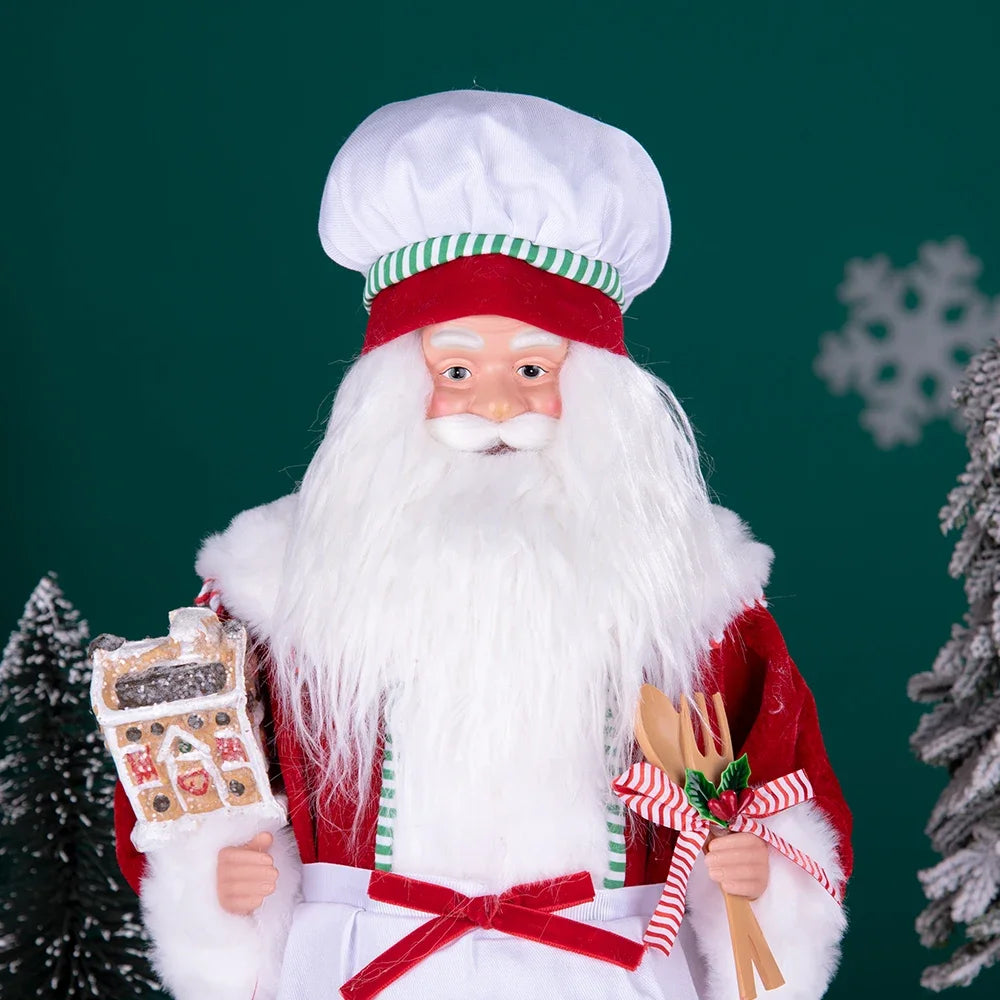 Large Size Christmas Tree Decoration Cooking Chef Santa Claus Statue Doll with Gingerbread House Christmas Tree Topper