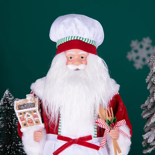Load image into Gallery viewer, Large Size Christmas Tree Decoration Cooking Chef Santa Claus Statue Doll with Gingerbread House Christmas Tree Topper
