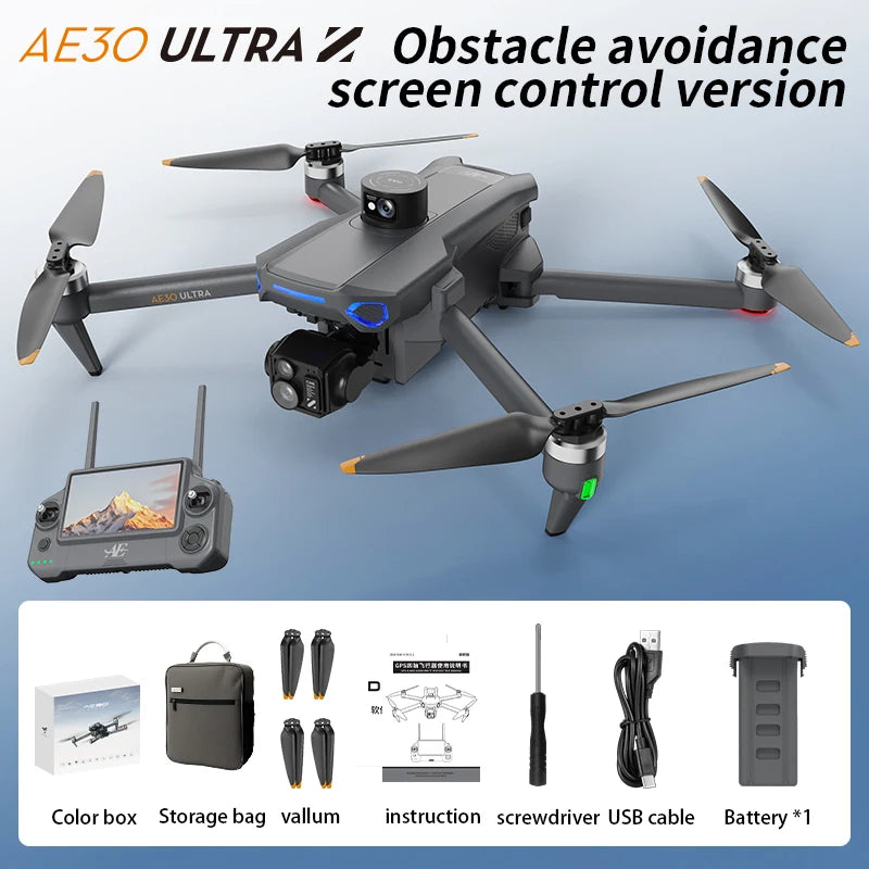 AE30 Ultra GPS Drone 4K Profesional HD Camera 3-Axis Gimbal Brushles Airdrop RC Quadcopter 5.5inch Screen Control Fishing Drones