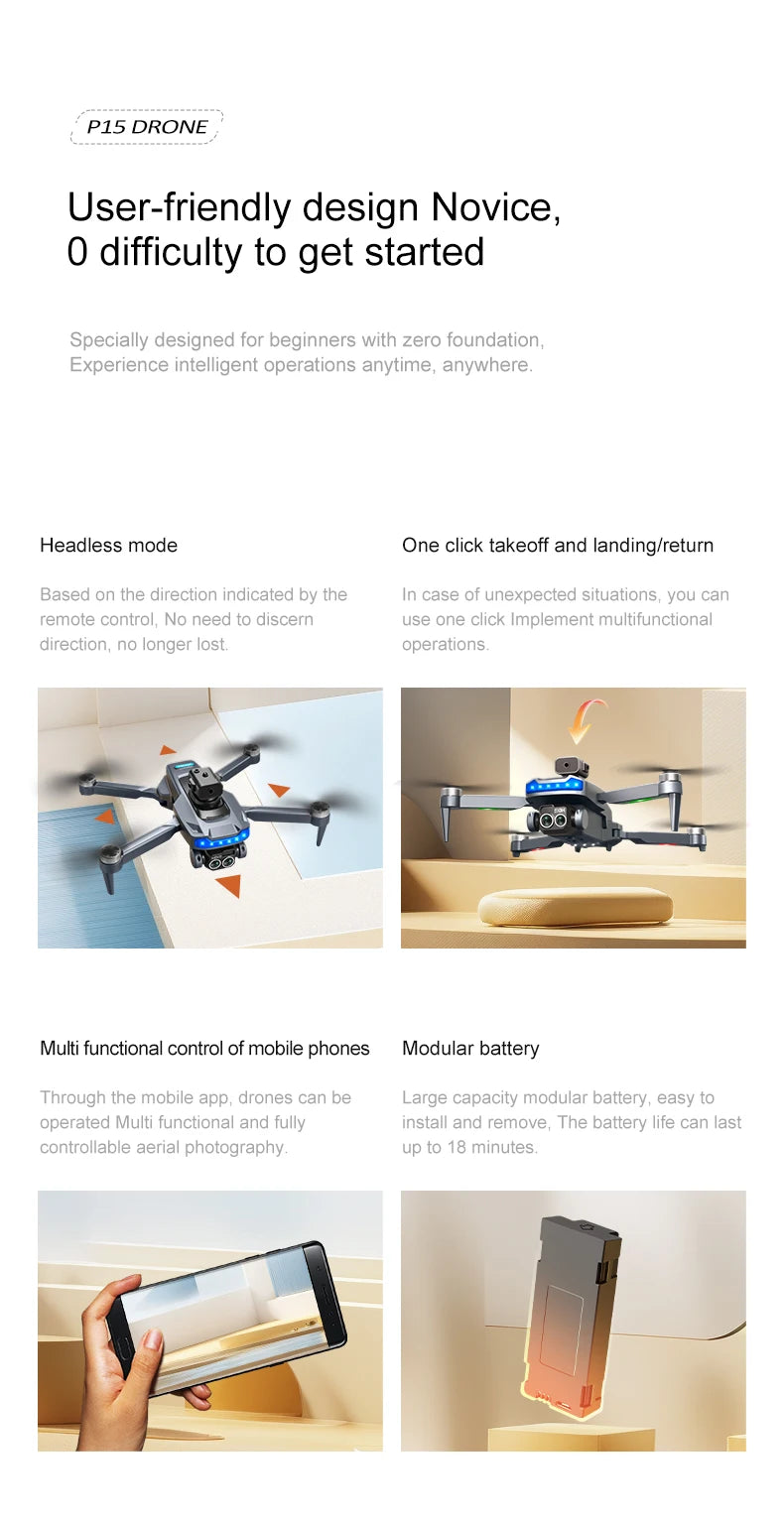 P15 Screen Control Drone 8K Professional Camera HD Aerial Photography Dual-Camera Omnidirectional Obstacle Avoidance Drone