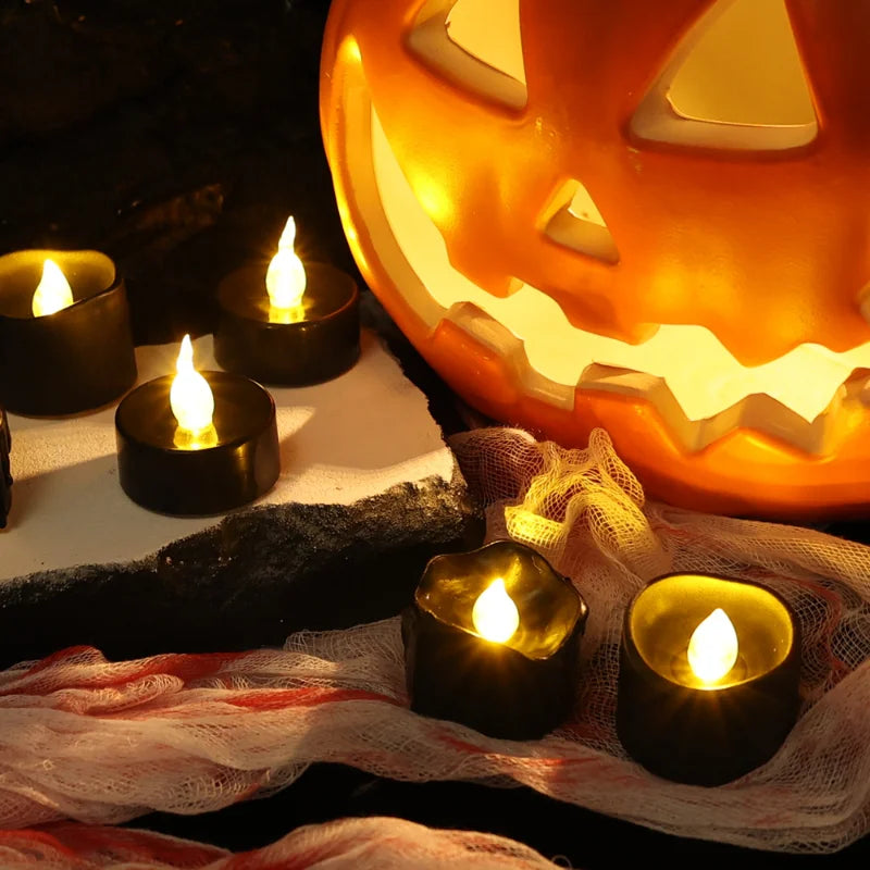 Black LED Candle Lamp Battery Operated Tea Light Flameless Fake Electronic Candle Halloween Party Decor Flashing Candle Lamp