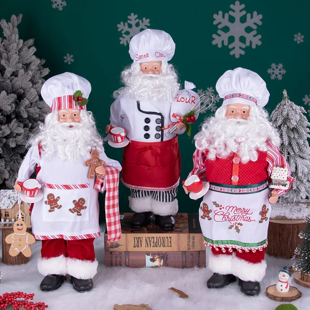 Large Size Christmas Tree Decoration Cooking Chef Santa Claus Statue Doll with Gingerbread House Christmas Tree Topper
