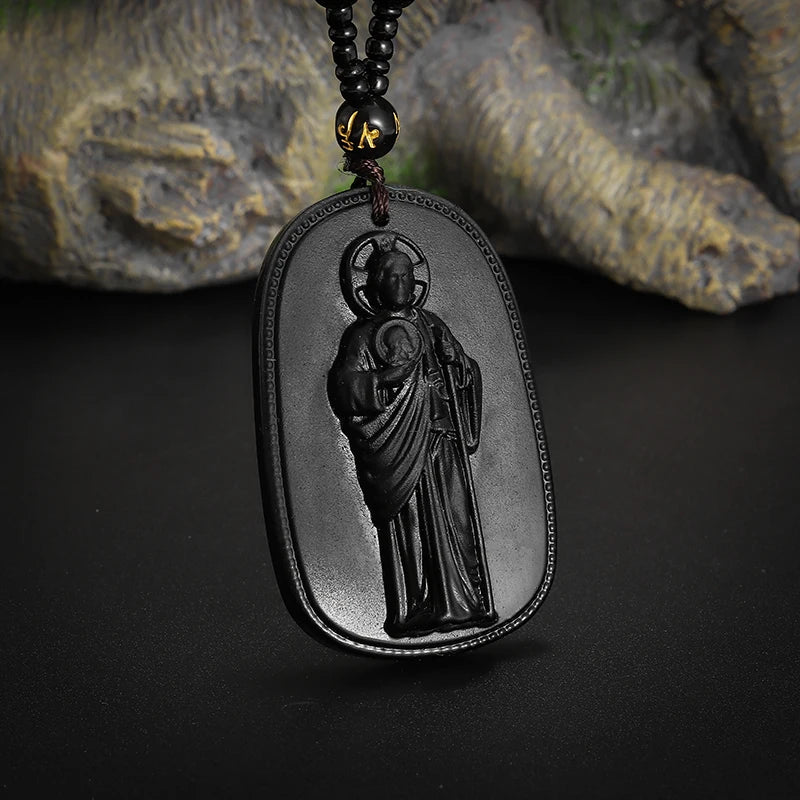 Classic Jade Catholic Saint Benito Statue Pendant Necklace Men Women Saint Benedict Prayer Exorcism Jewelry Accessories