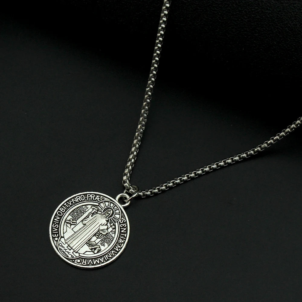 Catholic Saint Benedict Medallion Pendant Necklace Alloy San Benito Collares Choker Necklaces Creativity Gift Wholesale