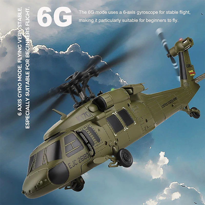 Wltoys K170 UH-60L RC Plane 2.4G 4CH 6-Axis Gyro Brushless Motor Military Green Helicopter RTF And XK K170 Birthday Gift for Kid