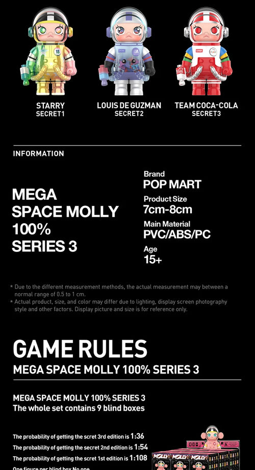Load image into Gallery viewer, POP MART MEGA SPACE MOLLY 100% SERIES 3 Mystery Box 1PC/9PCS POPMART Blind Box Action Figure Cute Toy
