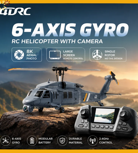 4drc L2 Rc Helicopter 8k Aerial Camera Builtin Screen Remote Control 6axis Gyro Single Blade Black Hawk Apache Military For Boys