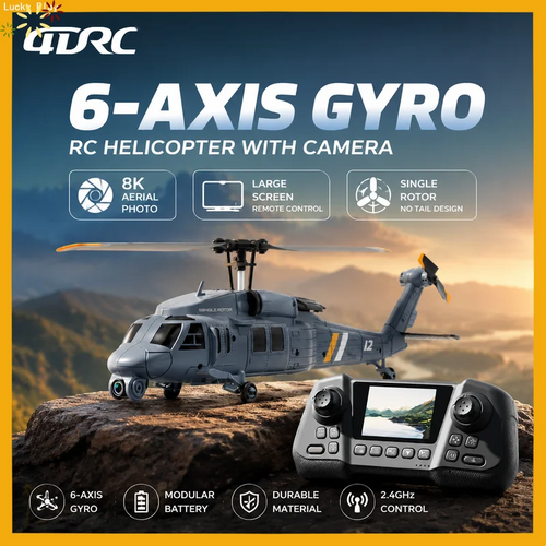 Load image into Gallery viewer, 4drc L2 Rc Helicopter 8k Aerial Camera Builtin Screen Remote Control 6axis Gyro Single Blade Black Hawk Apache Military For Boys
