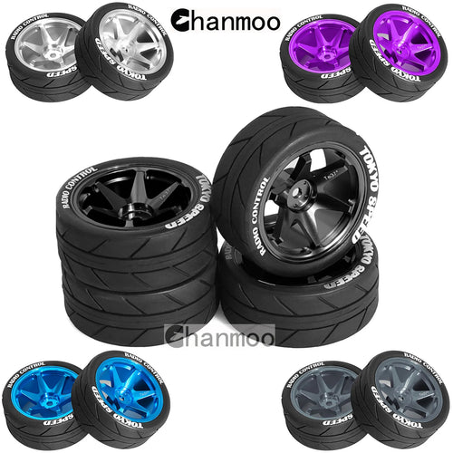 Load image into Gallery viewer, 1/10 RC Racing Wheels Tires Metal Wheel Rims Hub12mm Hex for 1:10 RC On Road Car Tamiya TT01 TT02 XV01 XV02 PTG-2 HSP HPI Kyosho

