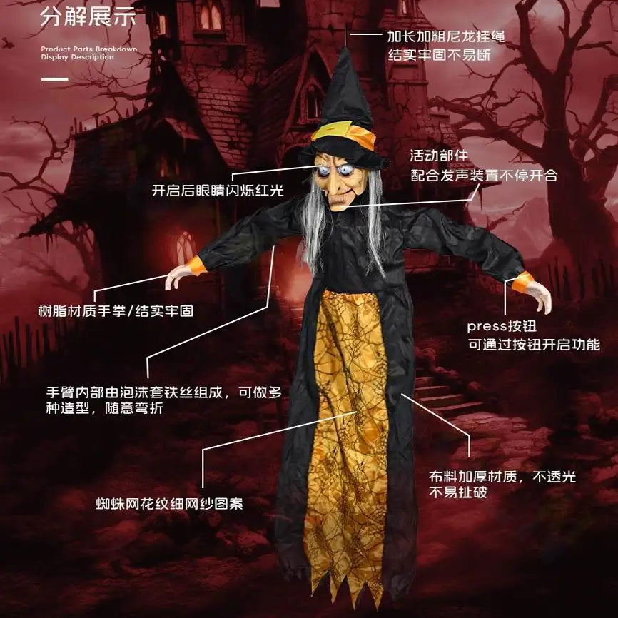 Halloween Hanging Ghost Voice Control Witch Light-up Eyes Voice Controlled Haunted House Prop Ghost Horror Bar Party Decoration