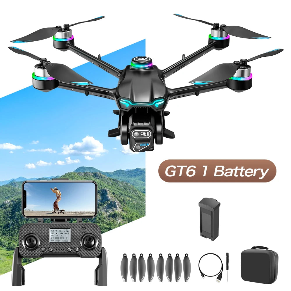 New GT6 Drone 8K Professional HD Dual Camera GPS Smart Return 5G WIFI Obstacle Avoidance Brushless Foldable Quadcopter Dron