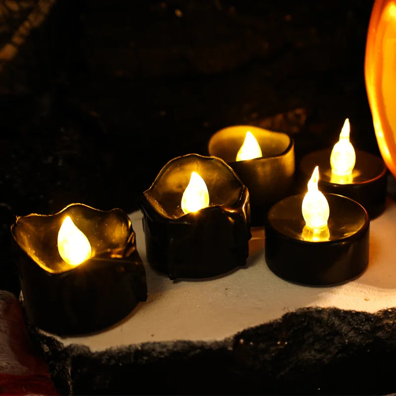 Black LED Candle Lamp Battery Operated Tea Light Flameless Fake Electronic Candle Halloween Party Decor Flashing Candle Lamp
