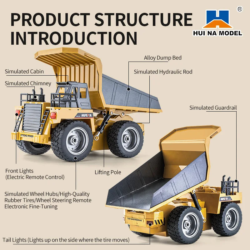 HUI NA Engineering Vehicle 533D Simulation Alloy Dump Truck Earth-moving Dump Truck Model Toy Truck Heavy duty tractor RC Cars