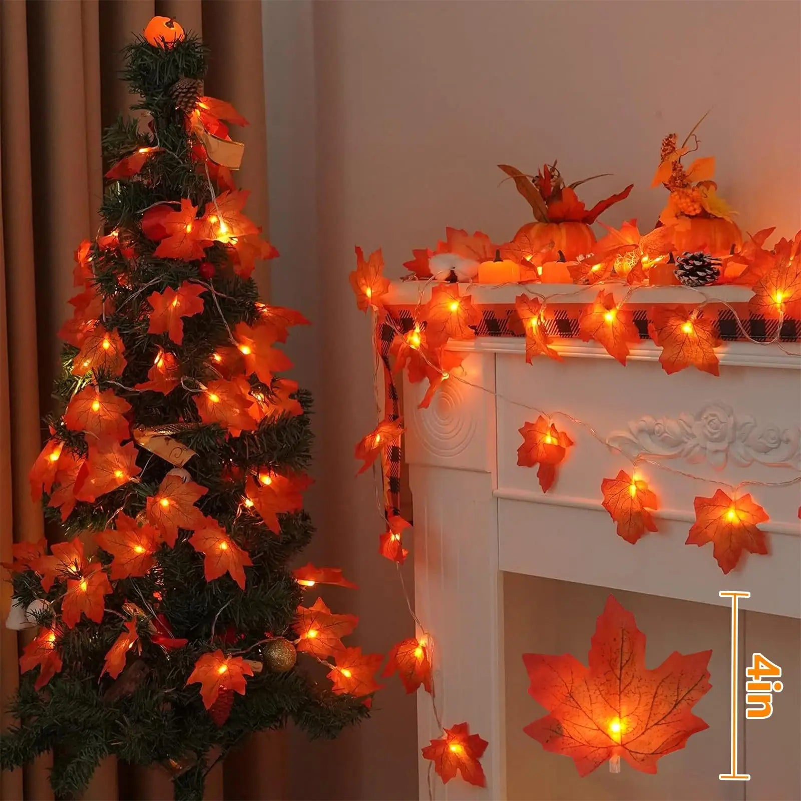 2/3M Halloween LED Lights String,Artificial Maple Leaf Lantern Garland,Halloween Christmas Thanksgiving Day Home Decorations